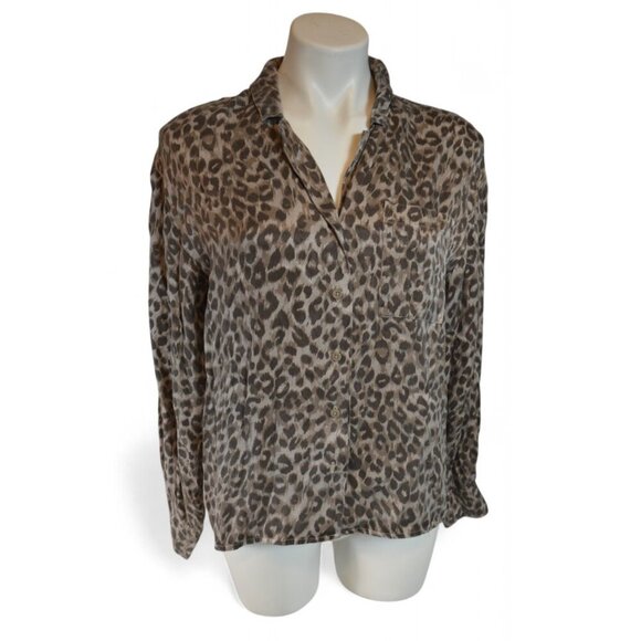 Splendid Leopard Print Blouse Fall 25 Button Front Long Sleeve Shirt Sz S - Picture 1 of 2